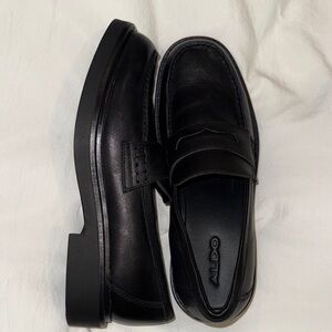 Aldo Black Leather Penny Loafers